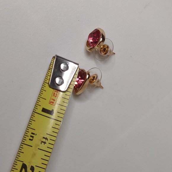 Very Cute Gold Tone Heart Necklace And Earring Set With Pink Stones - Picture 13 of 15